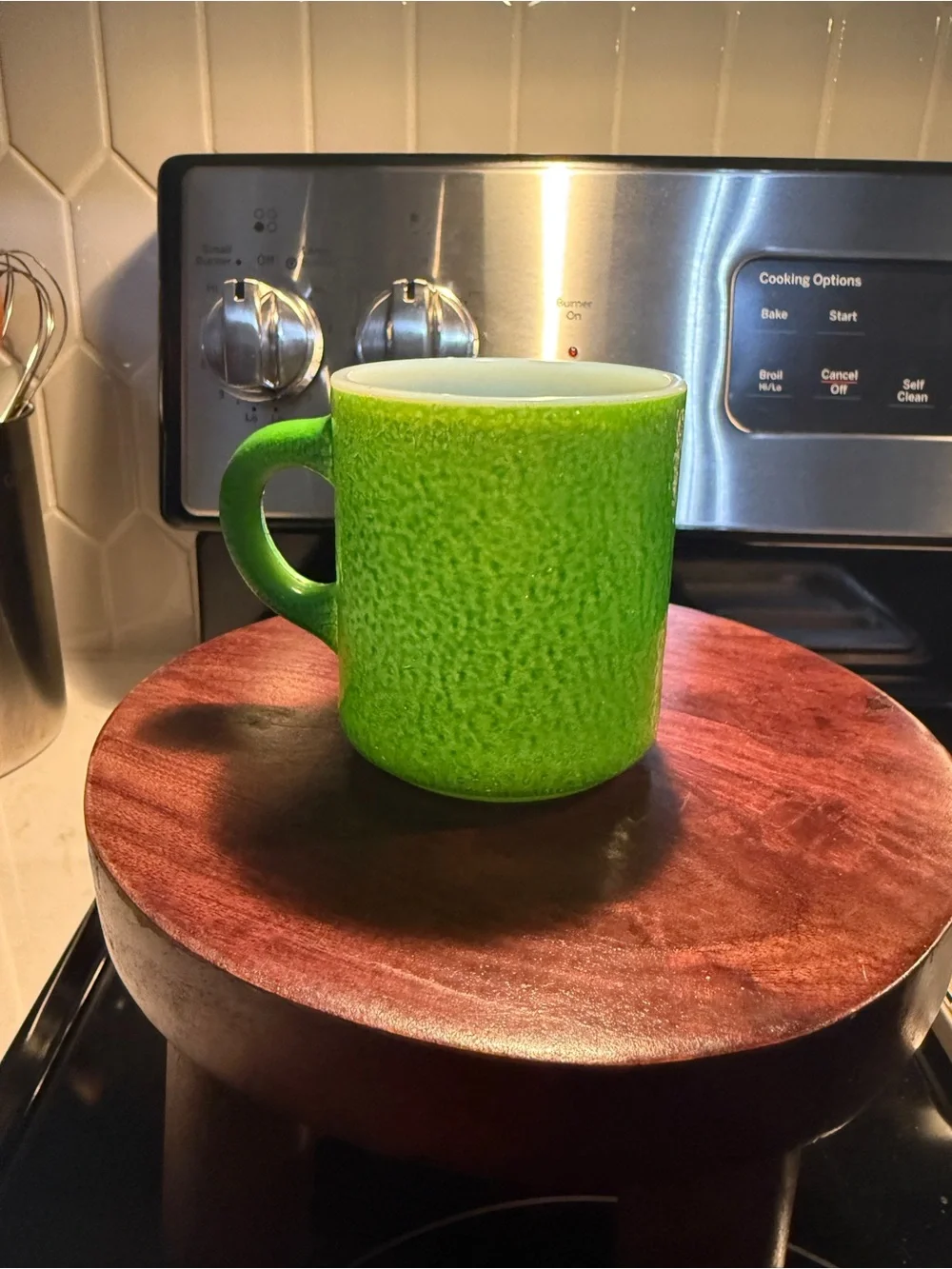 Vintage 1960s Green Textured Ceramic Coffee Mug